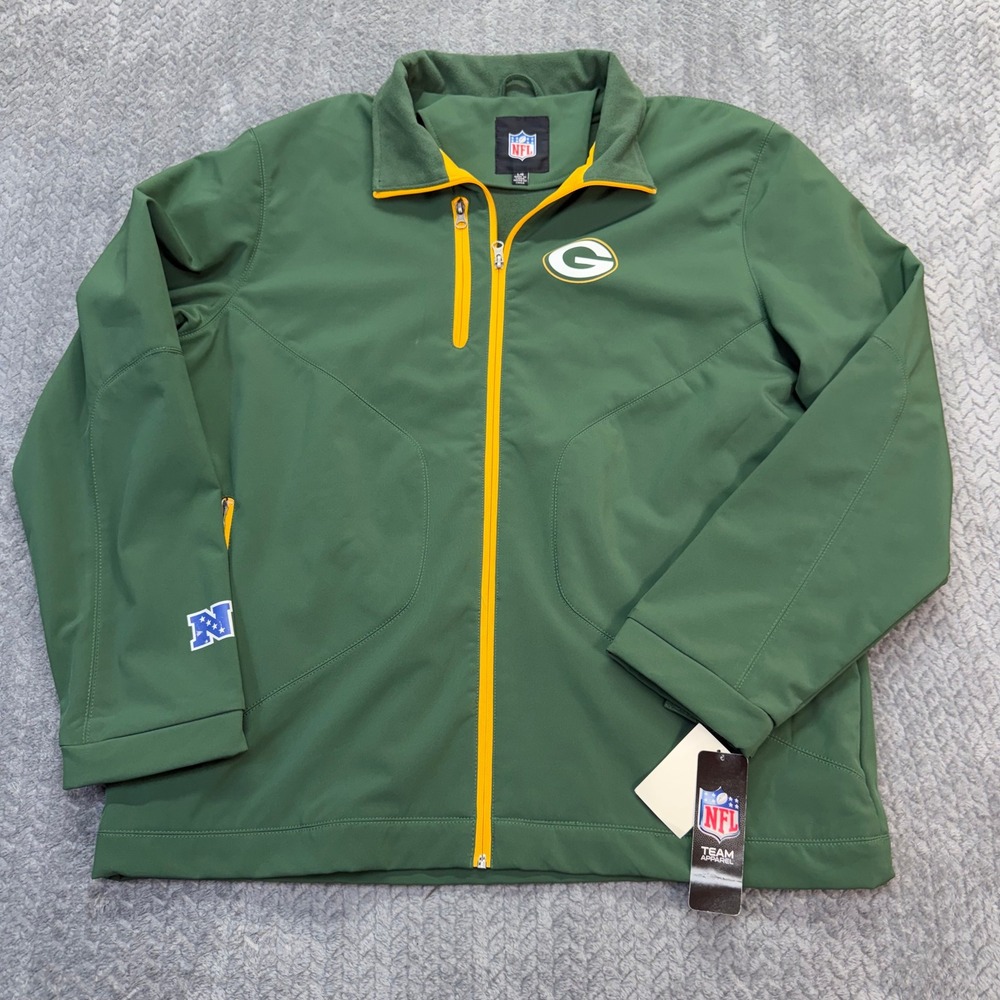 NFL Green Bay Packers Jacket Mens Large Full Zip Softshell Green Yellow New Tag